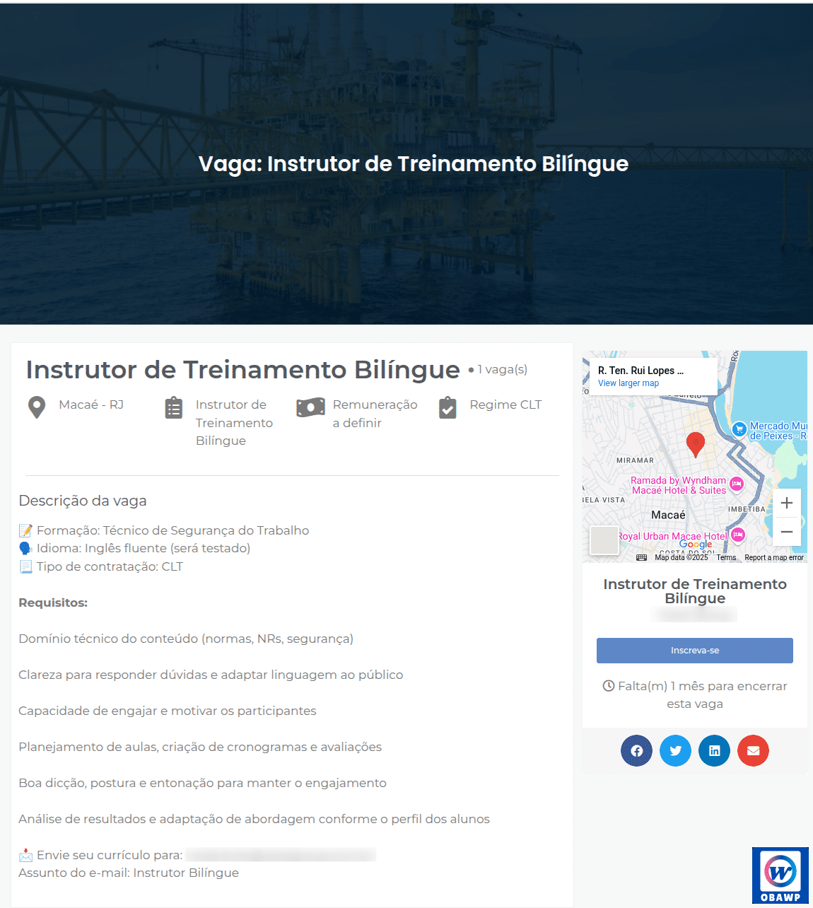 Listagem para vagas de Emprego com mapa e formulário